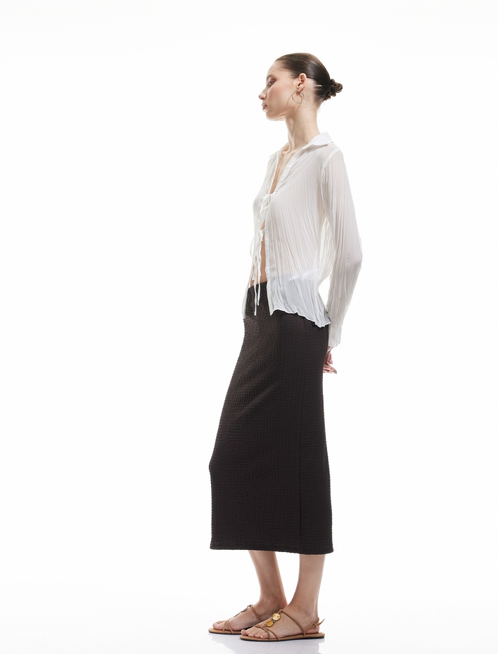  Yüksek Bel Slim Fit Midi Kalem Etek Bürümcük