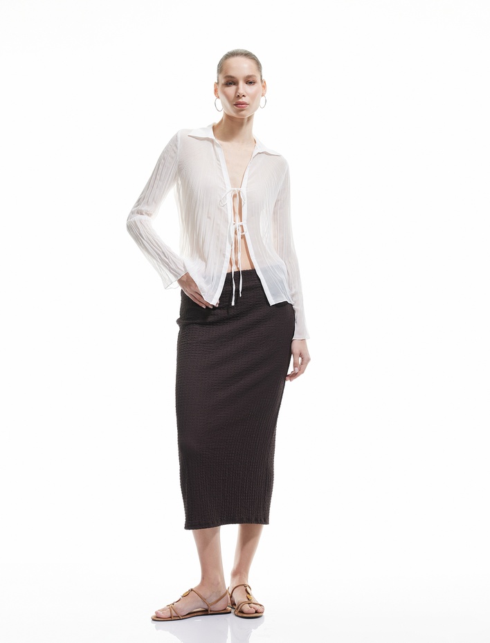  Yüksek Bel Slim Fit Midi Kalem Etek Bürümcük