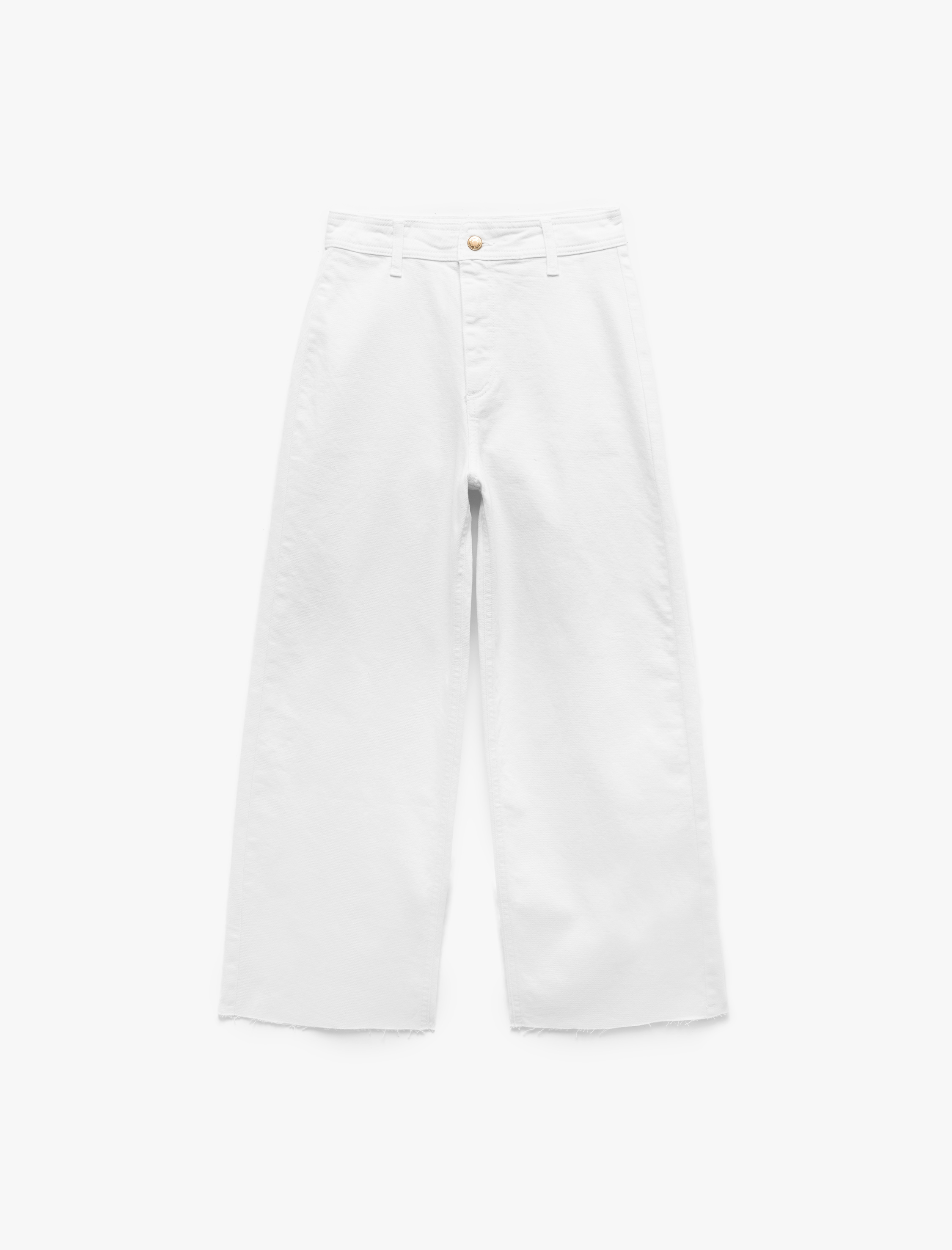   Pamuklu Geniş Kalıp Cepli Düğmeli Crop Geniş Paça Denim Pantolon - Culotte Jean