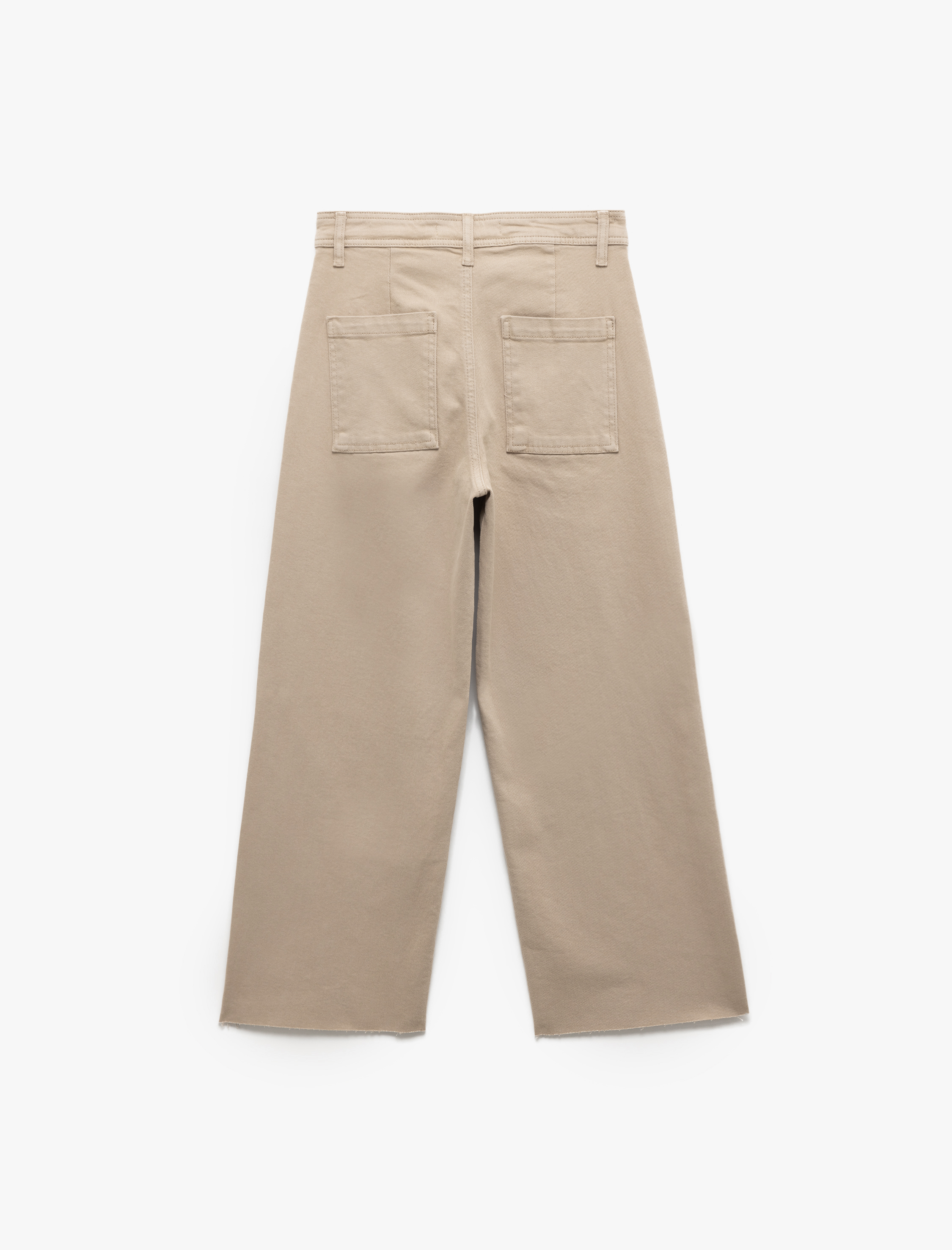   Pamuklu Geniş Kalıp Cepli Düğmeli Crop Geniş Paça Denim Pantolon - Culotte Jean