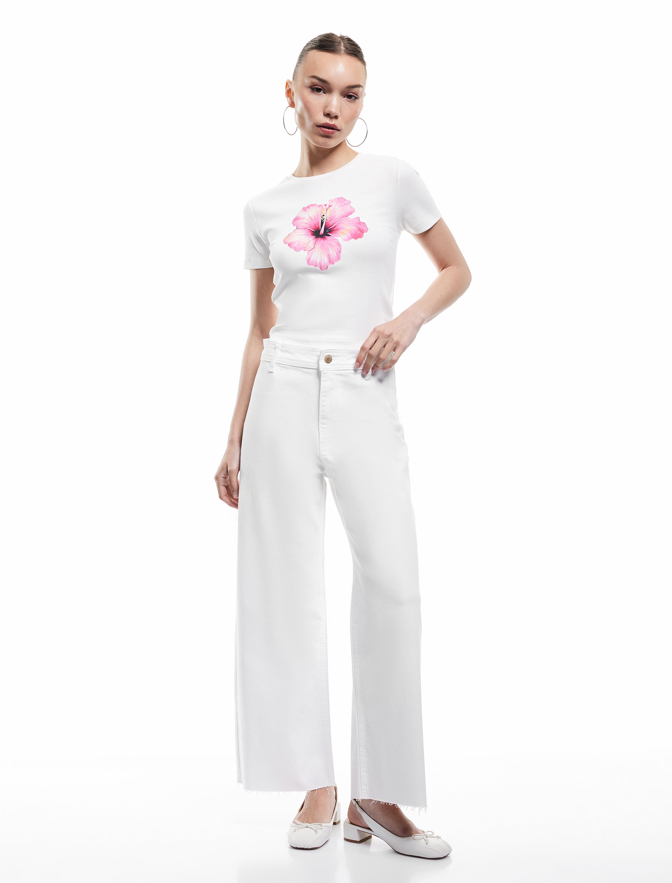   Pamuklu Geniş Kalıp Cepli Düğmeli Crop Geniş Paça Denim Pantolon - Culotte Jean