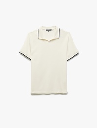 Kontrast Detaylı Pamuklu Pike Kumaş Kısa Kollu Slim Fit Polo Yaka Tişört