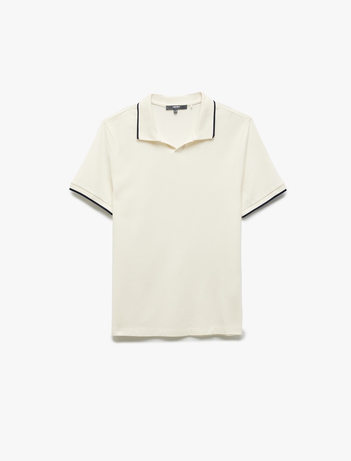  Kontrast Detaylı Pamuklu Pike Kumaş Kısa Kollu Slim Fit Polo Yaka Tişört