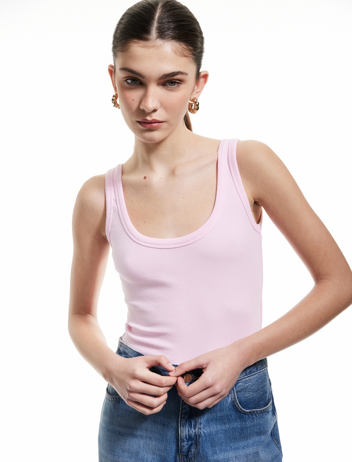  Pamuklu Alttan Çıt Çıt Kapamalı U Yaka Kalın Askılı Bodysuit