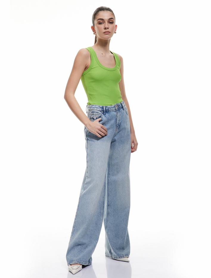  Slim Fit Kolsuz U Yaka Kadın Fitilli Atlet