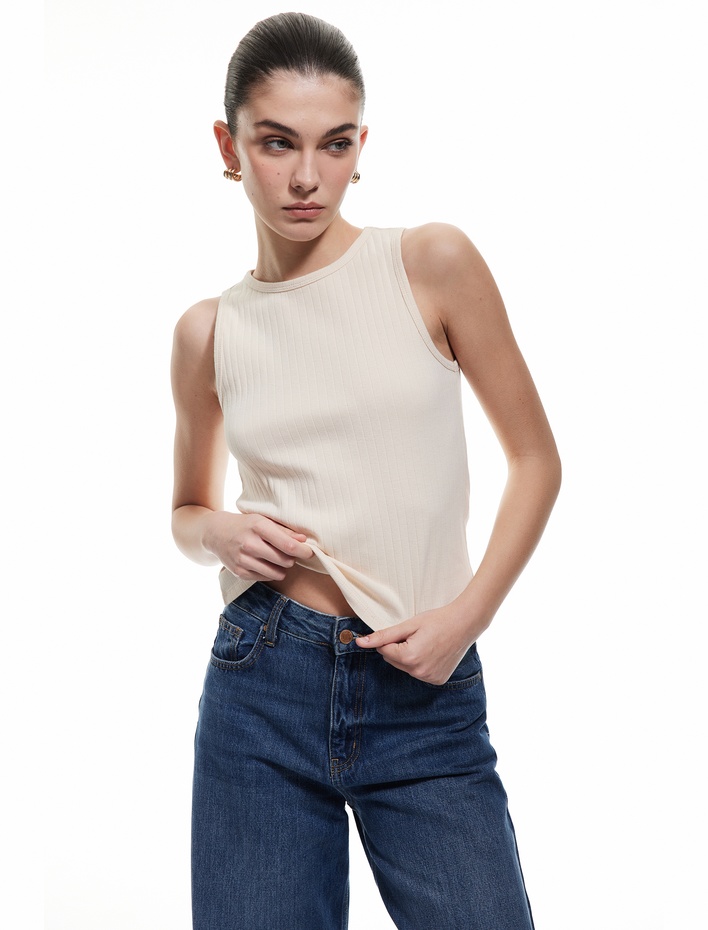  Slim Fit Kolsuz Bisiklet Yaka Pamuklu Ribanalı Atlet