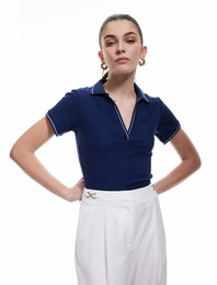 Pamuklu Slim Fit Çizgili Kısa Kollu Polo Yaka Tişört