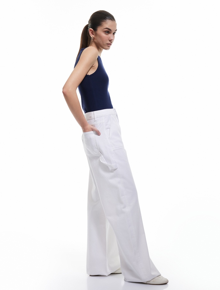  Kesik Paça Pamuklu Regular Fit Denim Pantolon - Wide Leg Jeans