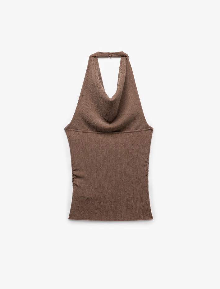  Sırt Dekolteli Dokulu Slim Fit Degaje Yaka Bluz