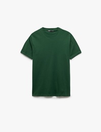 Kısa Kollu Bisiklet Yaka Pamuklu Slim Fit Erkek Basic Tişört