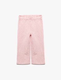 Beli Lastikli Dokulu Ekoseli Geniş Paça Pantolon