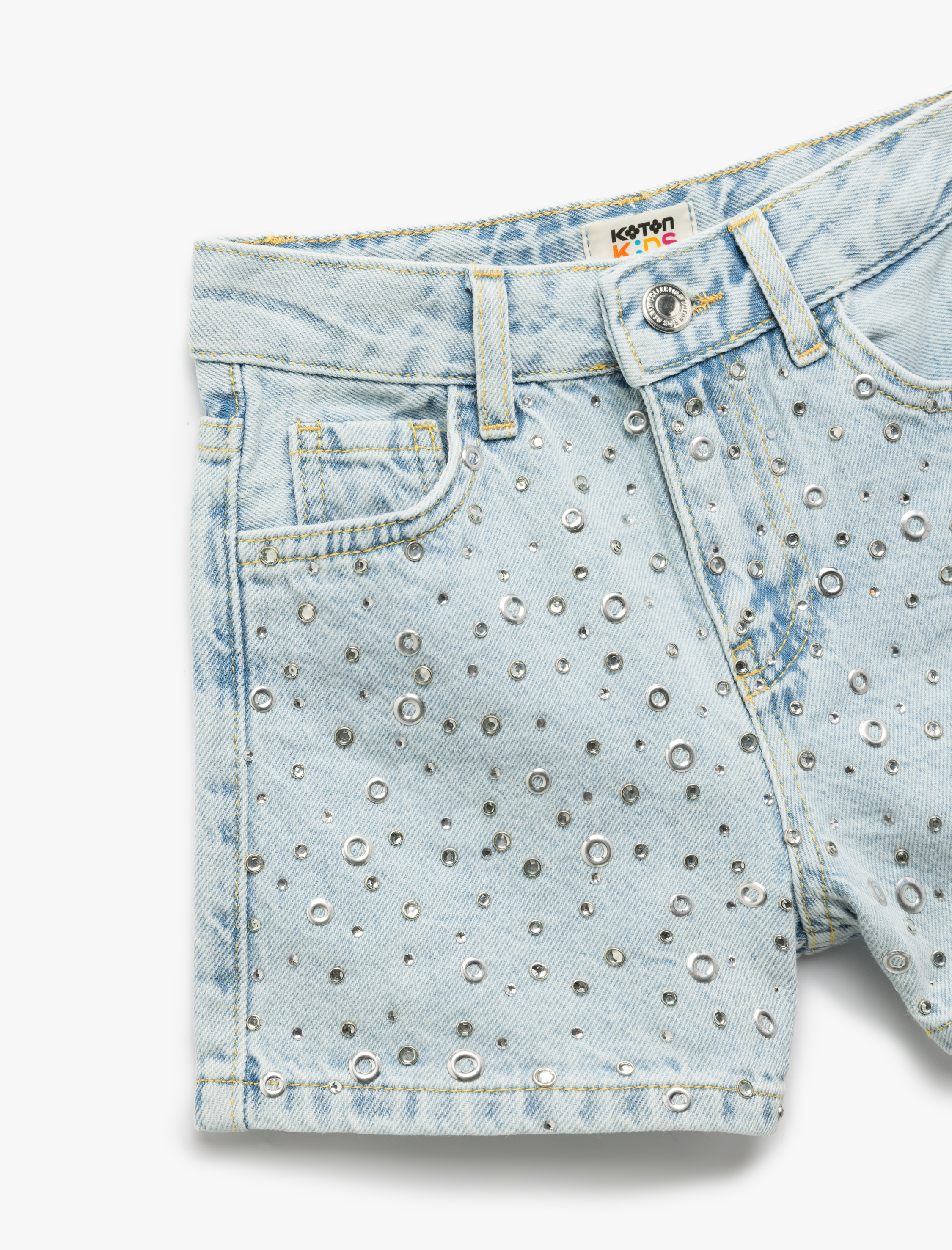  Kız Çocuk Zımba Detaylı Cepli Pamuklu Denim Şort