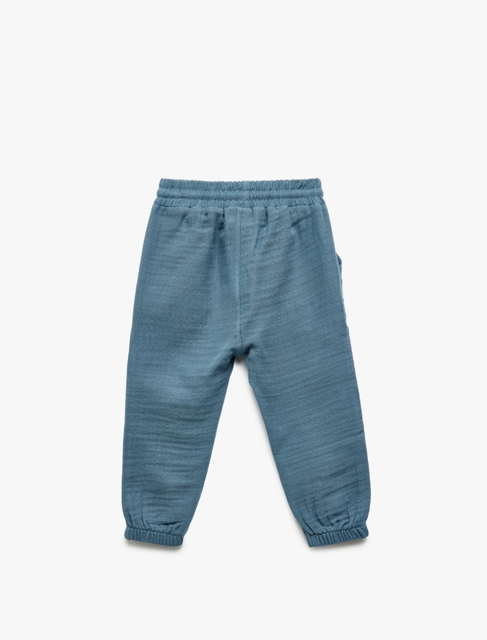 Erkek Bebek Pamuklu Beli Bağcıklı Cepli Basic Müslin Jogger Pantolon
