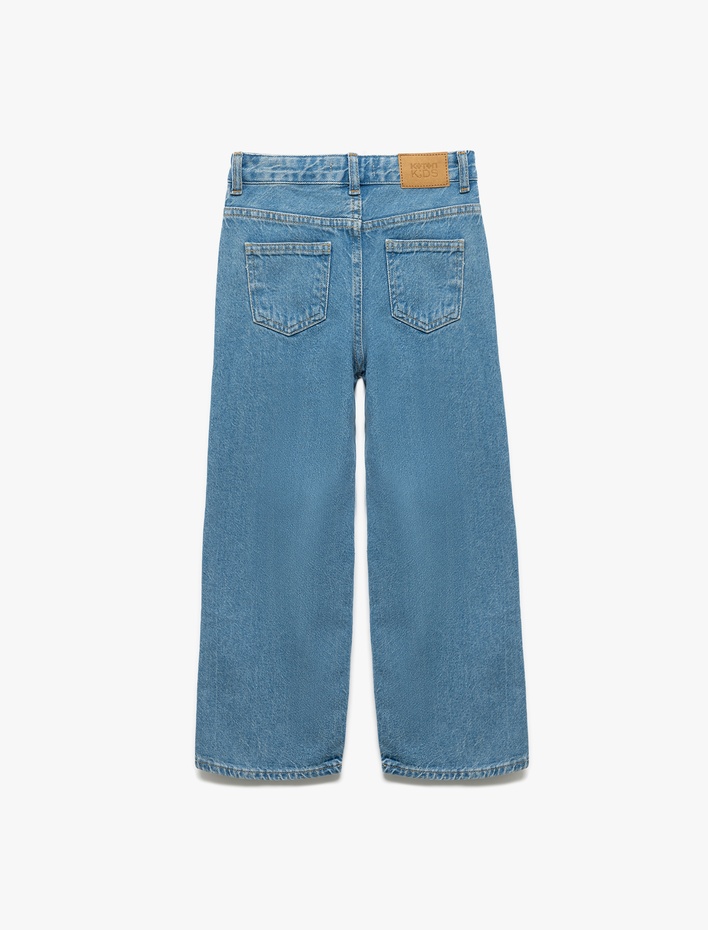 Kız Çocuk Pamuklu Renk Bloklu Geniş Paça Denim Pantolon