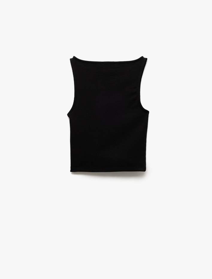  Kayık Yaka Kolsuz Kaşkorse Crop Üst