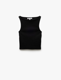 Kayık Yaka Kolsuz Kaşkorse Crop Üst