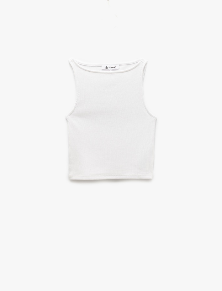  Kayık Yaka Kolsuz Kaşkorse Crop Üst