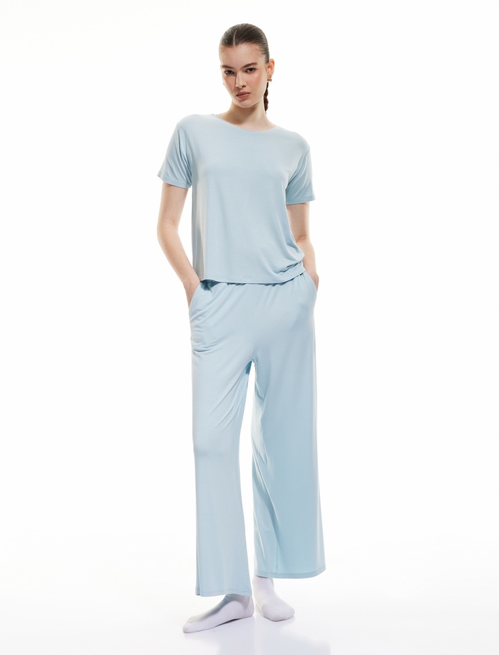  Cepli Kısa Kollu Bisiklet Yaka Viskon Pijama Takımı
