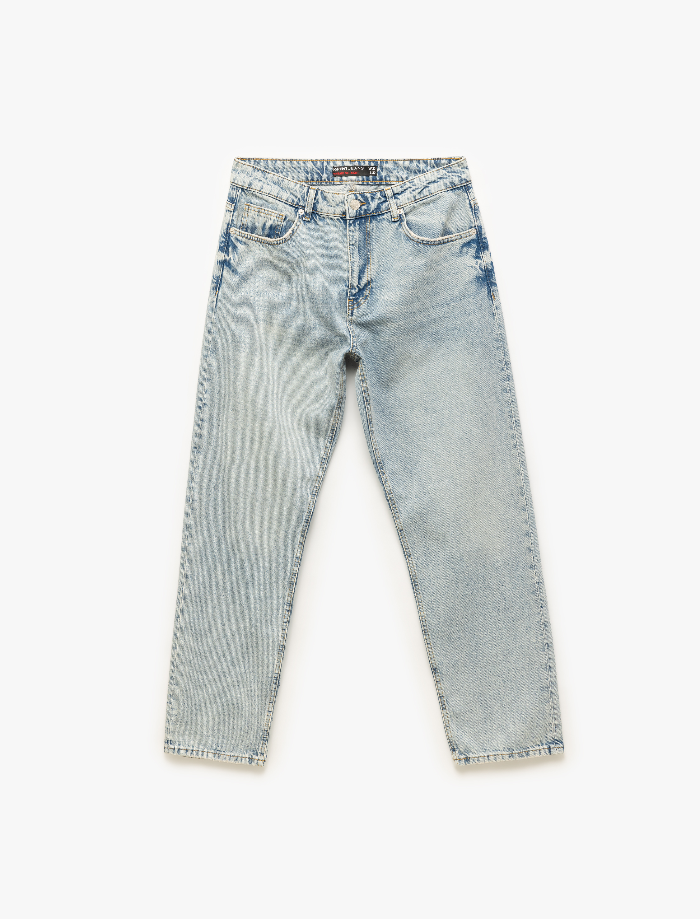   Normal Bel Cep Detaylı Pamuklu Vintage Straight Fit Jean Pantolon