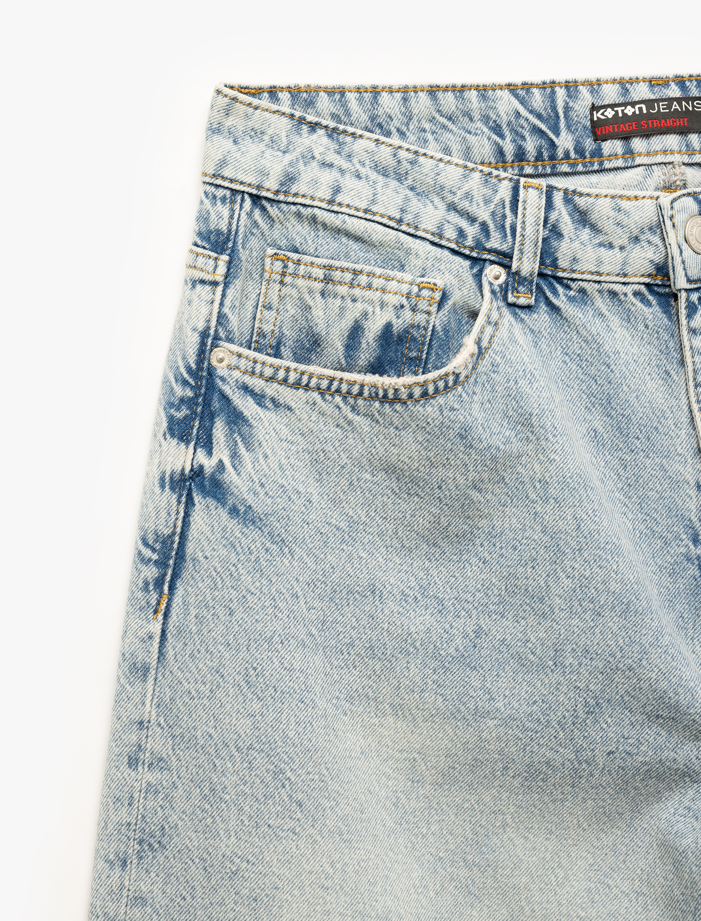   Normal Bel Cep Detaylı Pamuklu Vintage Straight Fit Jean Pantolon