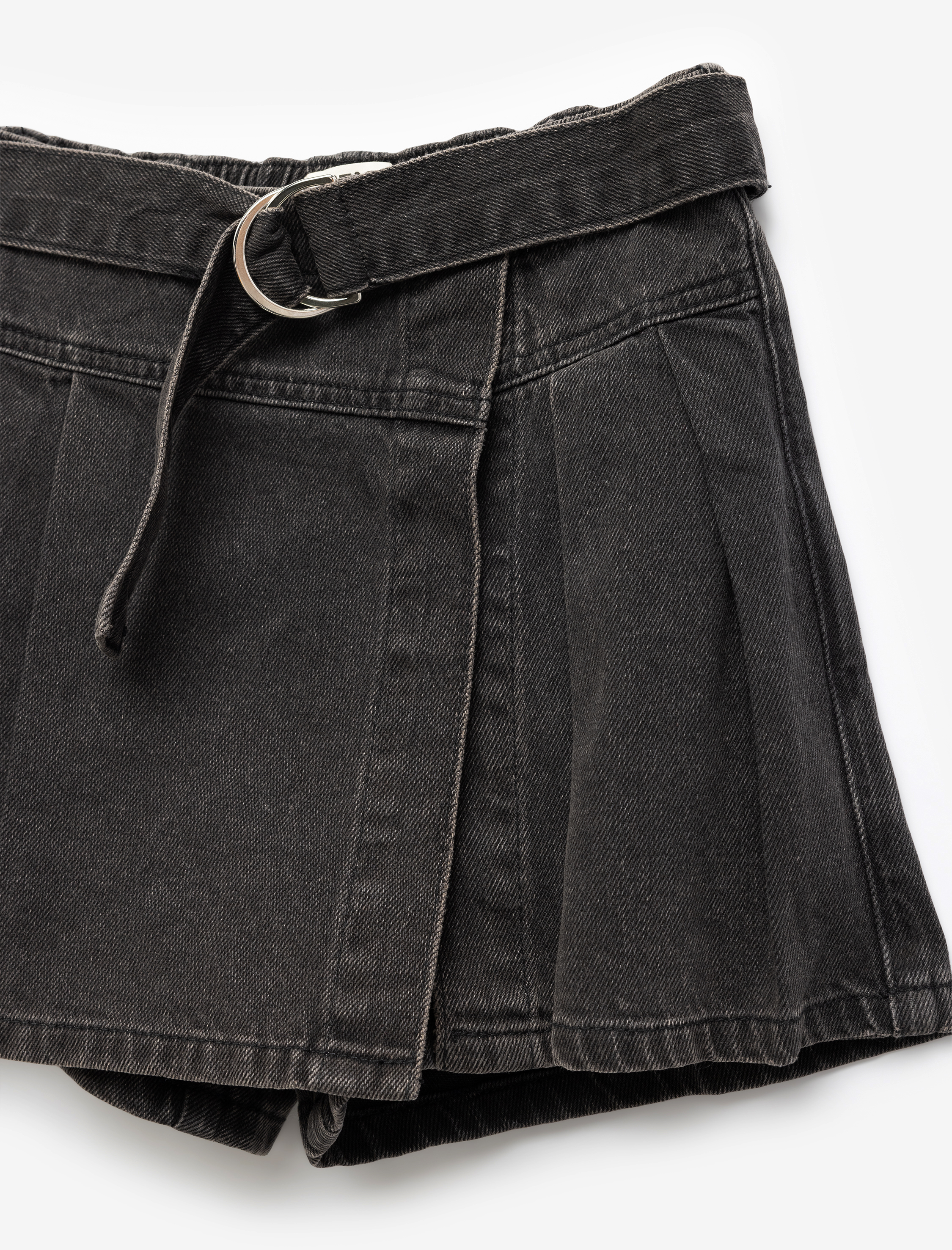  Kız Çocuk Pamuklu Cepli Kemer Detaylı Denim Şort Etek