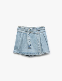Pamuklu Cepli Kemer Detaylı Denim Şort Etek