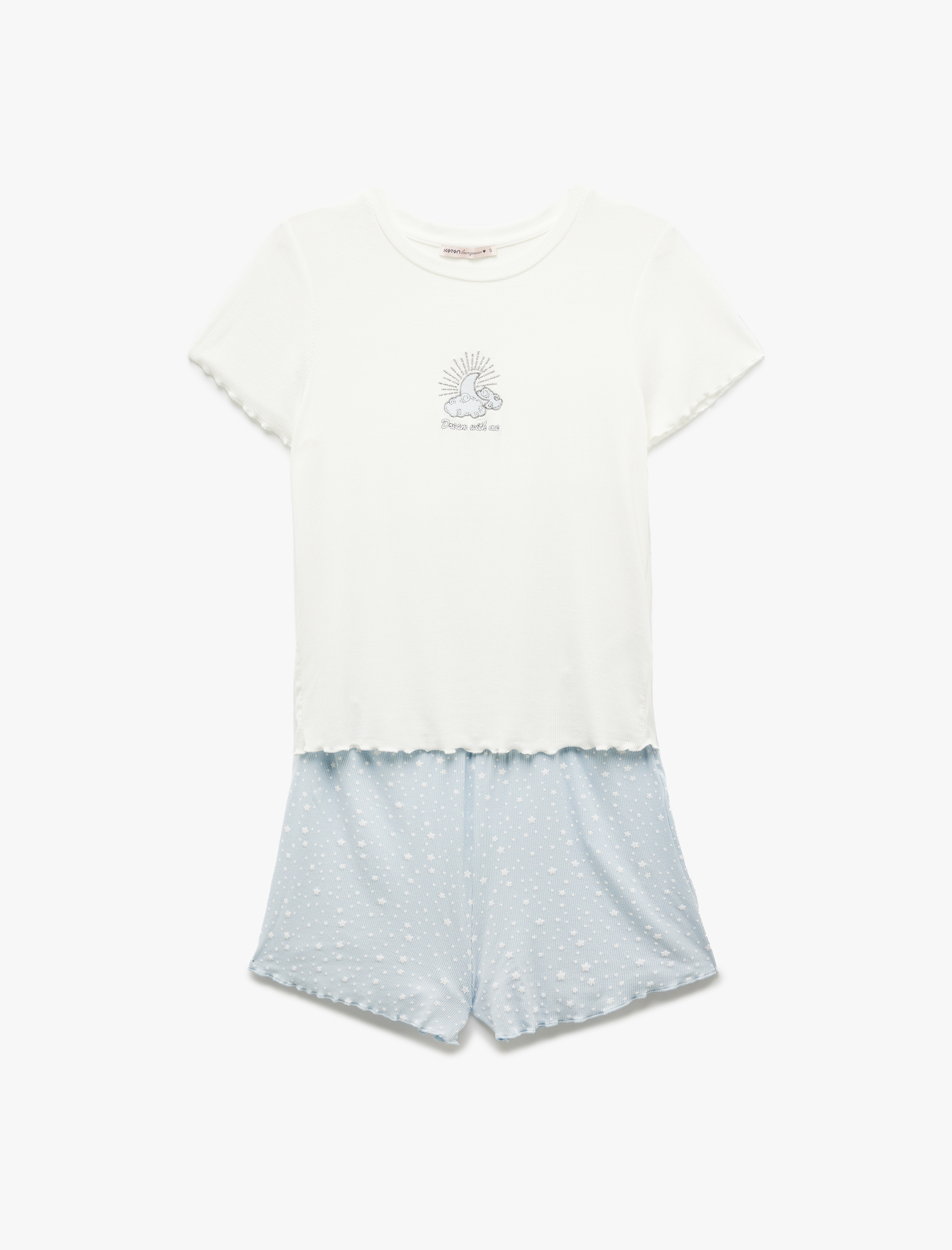   Bisiklet Yaka Kısa Kollu Yıldız Desenli Viskon Şortlu Pijama Takımı