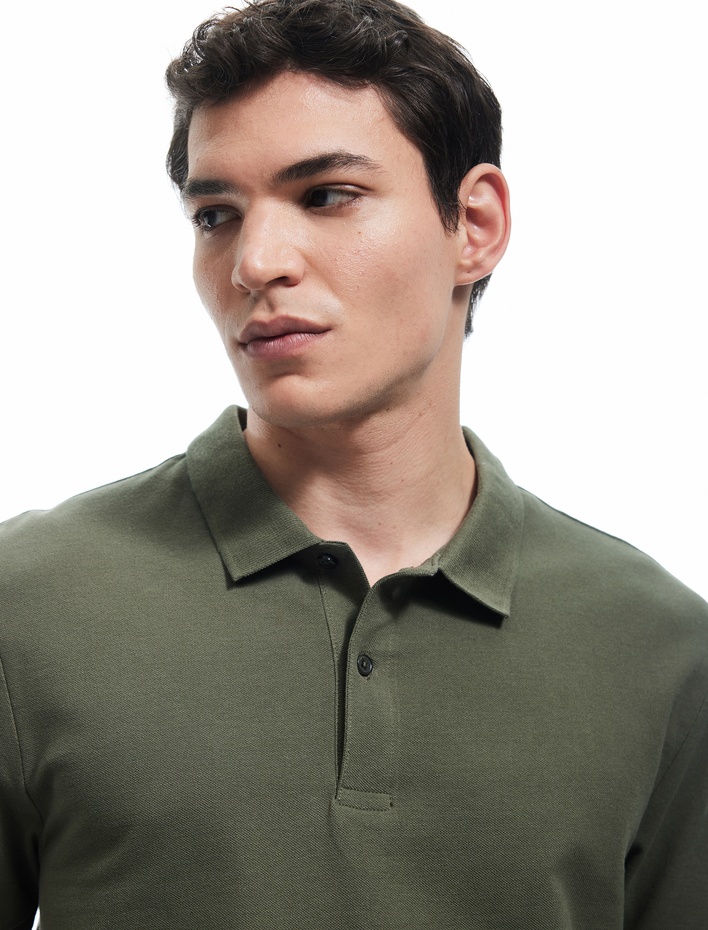  Kısa Kollu Pamuklu Pike Kumaş Polo Yaka Slim Fit Tişört