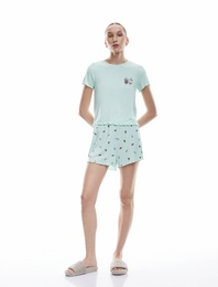 Kaşkorse Viskon Kumaş Kısa Kollu Baskılı Şortlu Pijama Takımı
