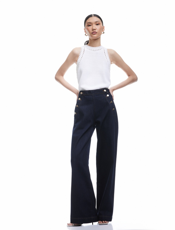  Koton X Sima Tarkan - Düğme Detaylı Standart Bel Geniş Paça Jean Pantolon -  Wide Leg Jeans