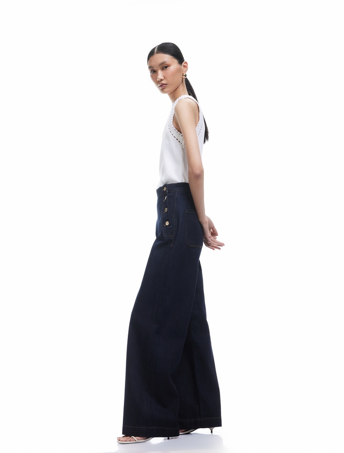  Koton X Sima Tarkan - Düğme Detaylı Standart Bel Geniş Paça Jean Pantolon -  Wide Leg Jeans
