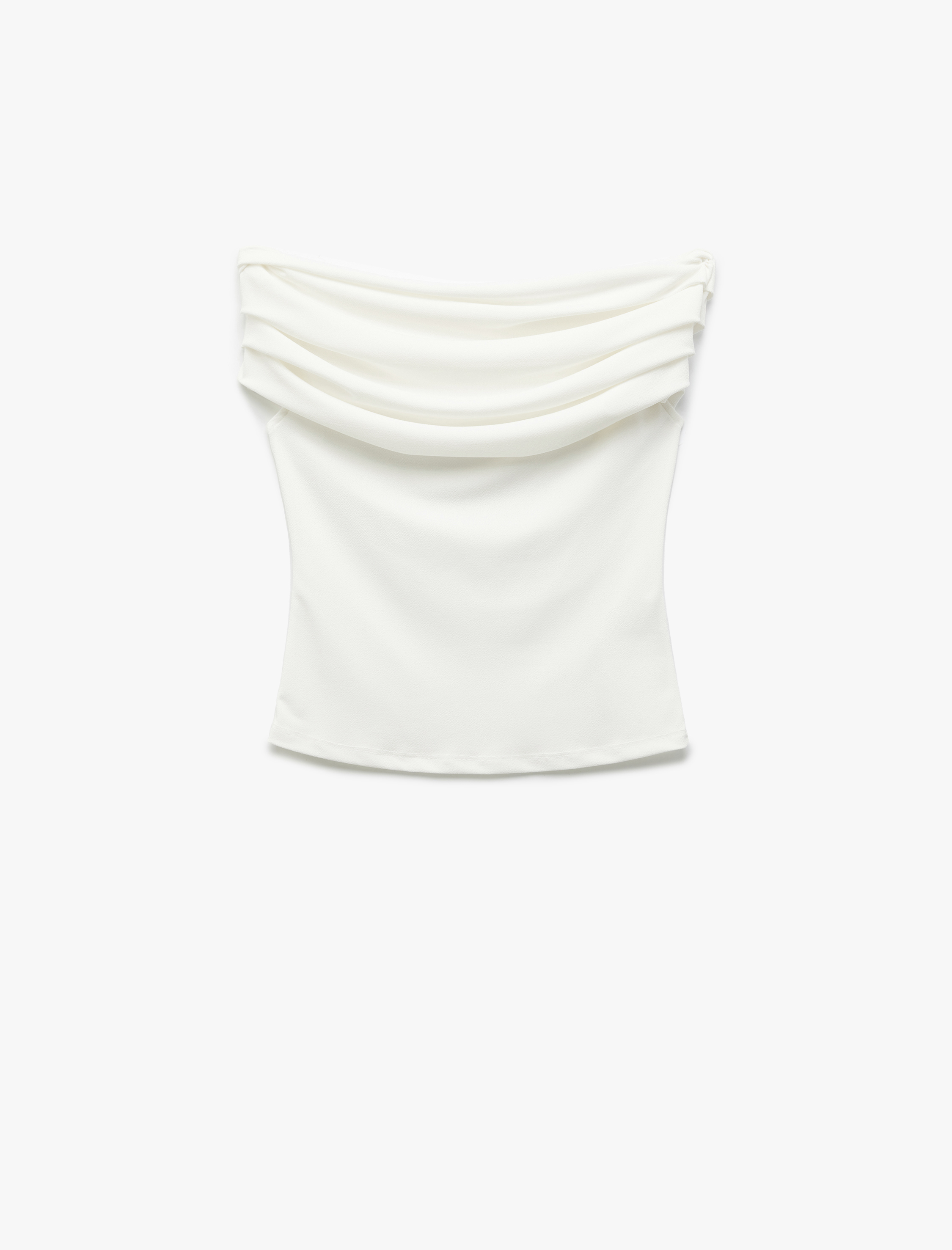   Krep Kumaş Drape Detaylı Straplez Bluz