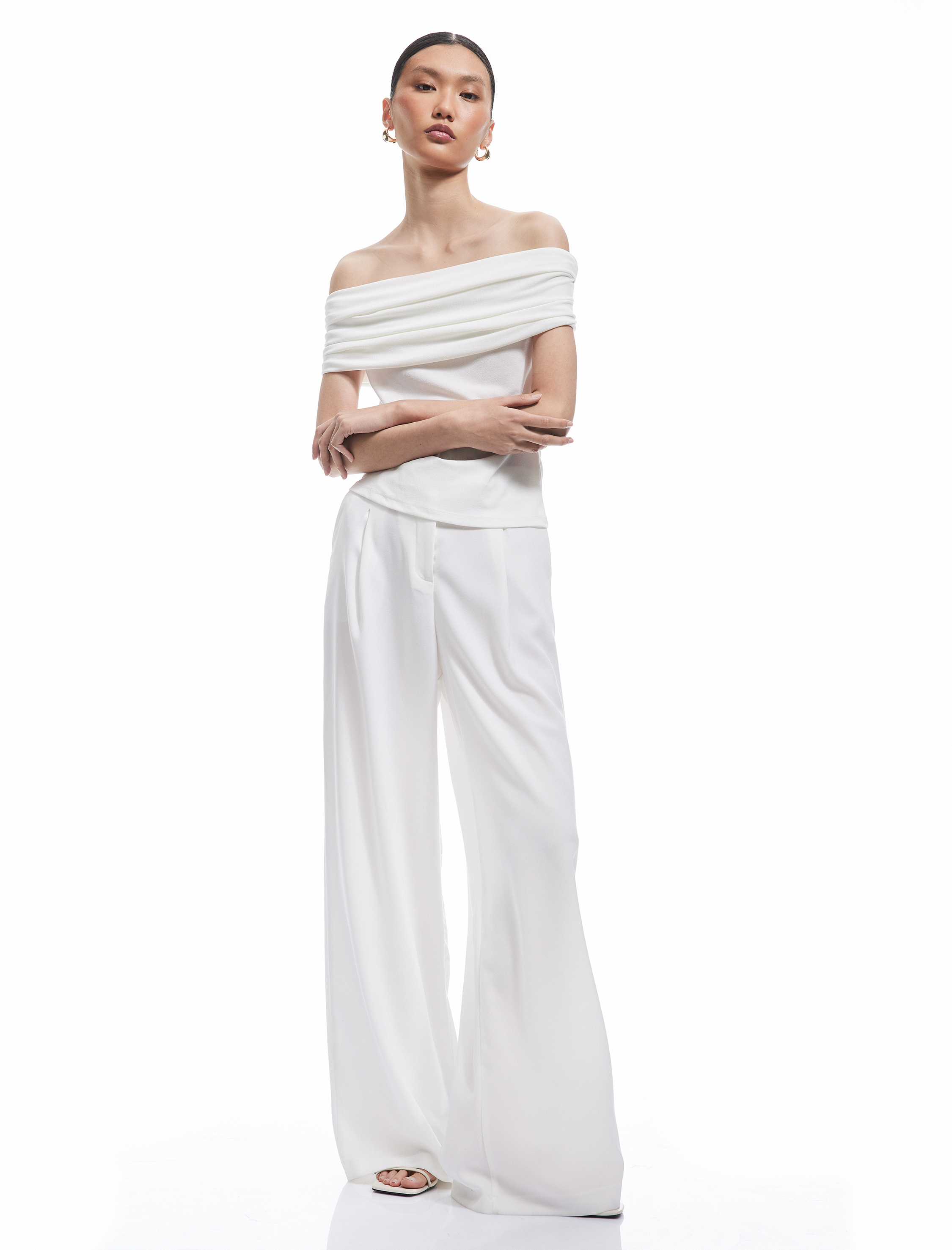   Krep Kumaş Drape Detaylı Straplez Bluz