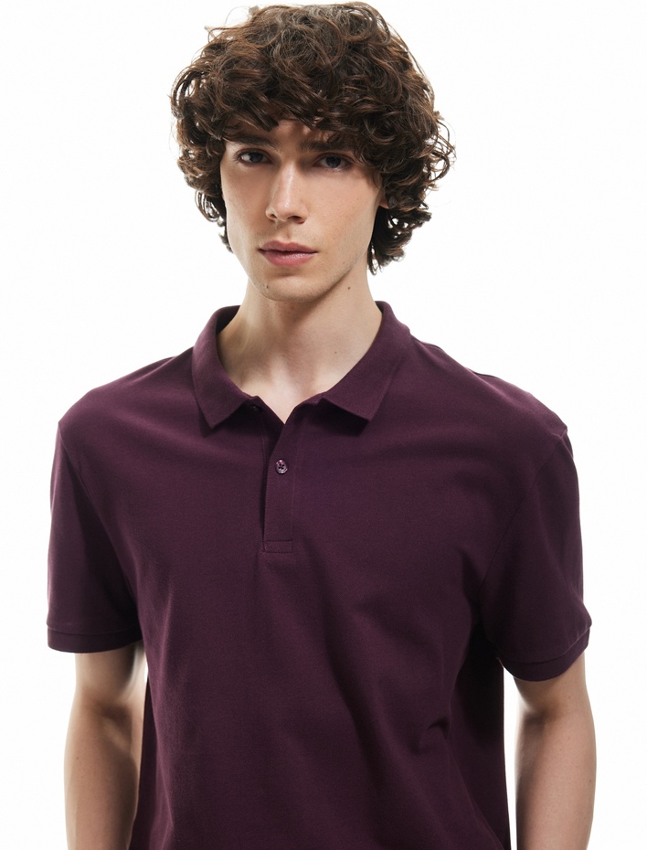  Kısa Kollu Pamuklu Pike Kumaş Polo Yaka Slim Fit Tişört
