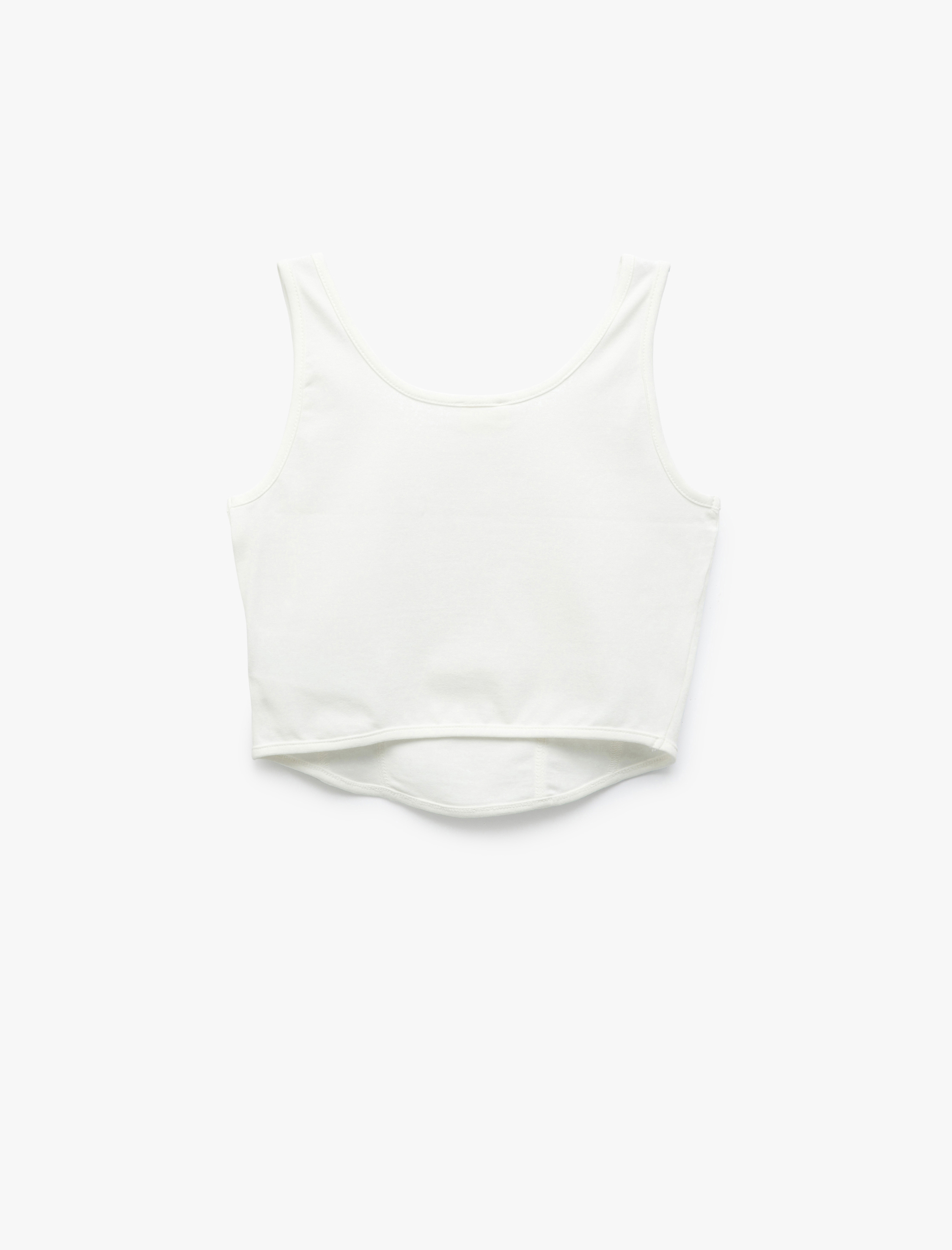  Kız Çocuk Pamuklu Slim Fit U Yaka Kalın Askılı Basic Crop Atlet