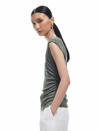 Slim Fit Drapeli Bisiklet Yaka Kolsuz Bluz