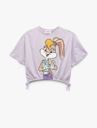 Lisanslı Lola Bunny Baskılı Büzgülü Kısa Kollu Crop Tişört