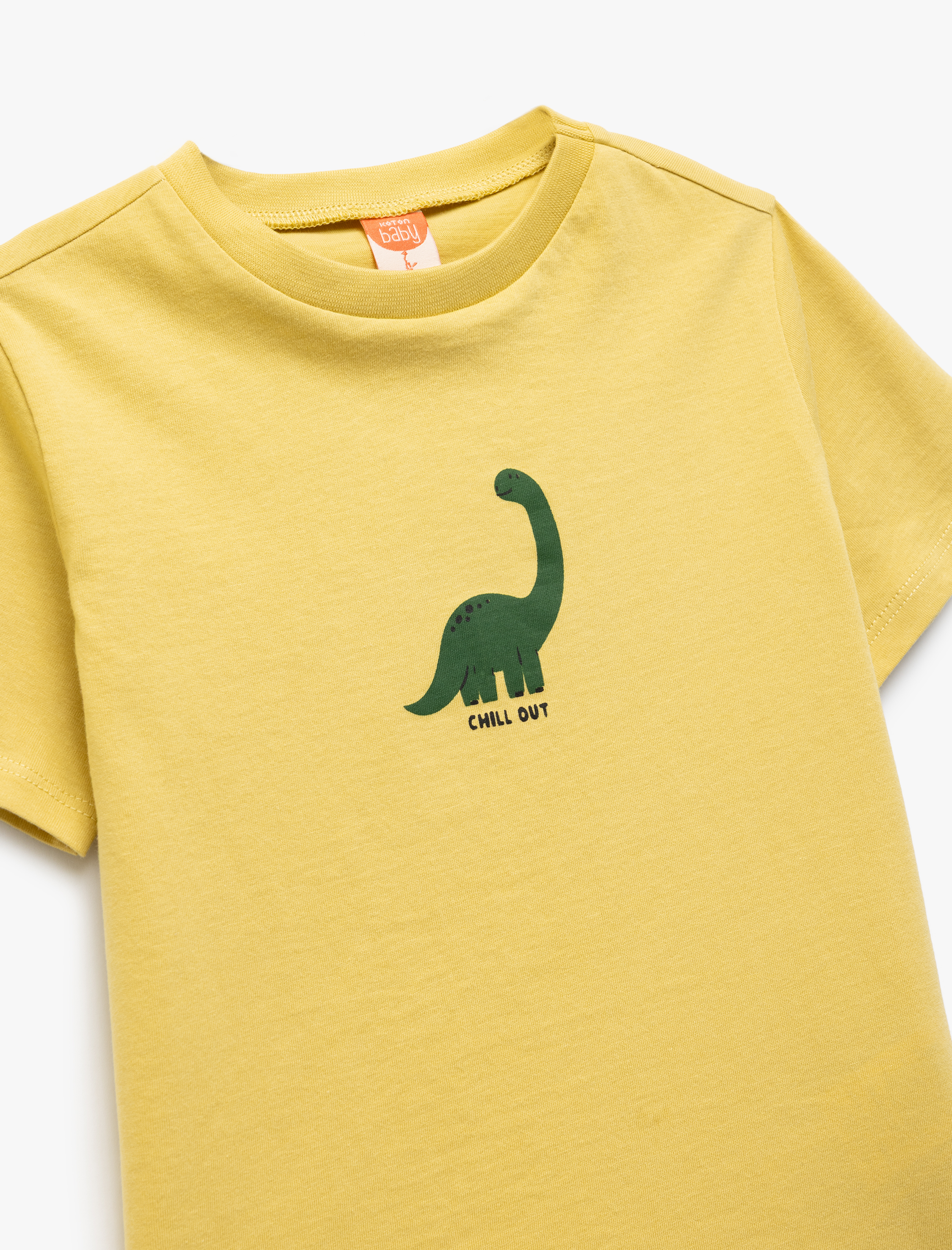  Erkek Bebek Dinozor Baskılı Kısa Kollu Bisiklet Yaka Pamuklu Tişört