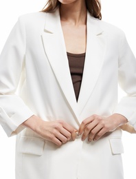 Modal Kumaş Karışımlı Uzun Kollu Cep Detaylı Kruvaze Blazer Ceket