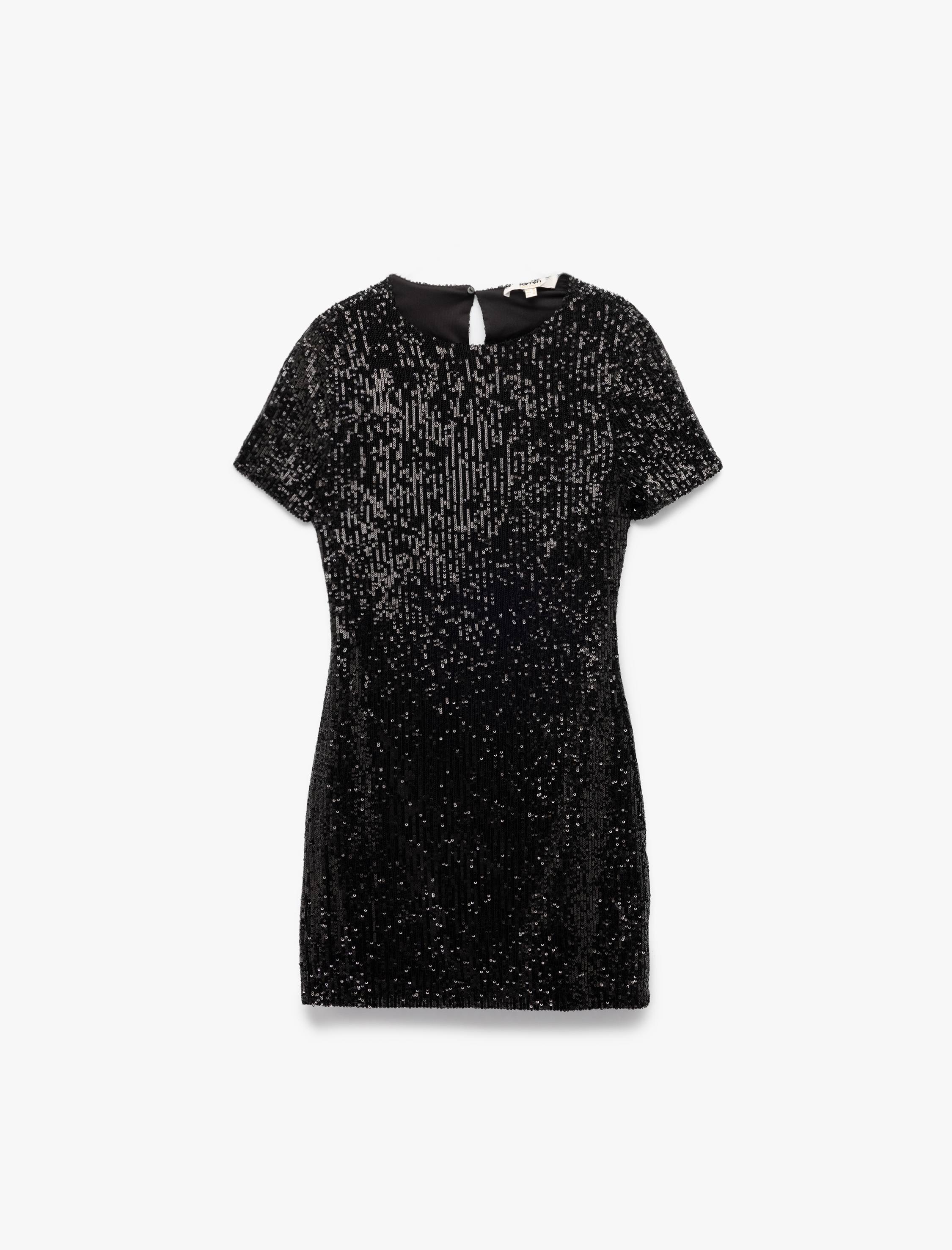   Kısa Kollu Bisiklet Yaka Slim Fit Pullu Payetli Mini Elbise