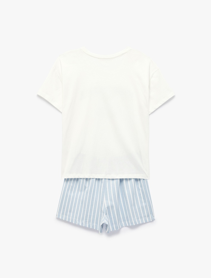  Pamuklu Kısa Kollu Baskılı Şortlu Pijama Takımı