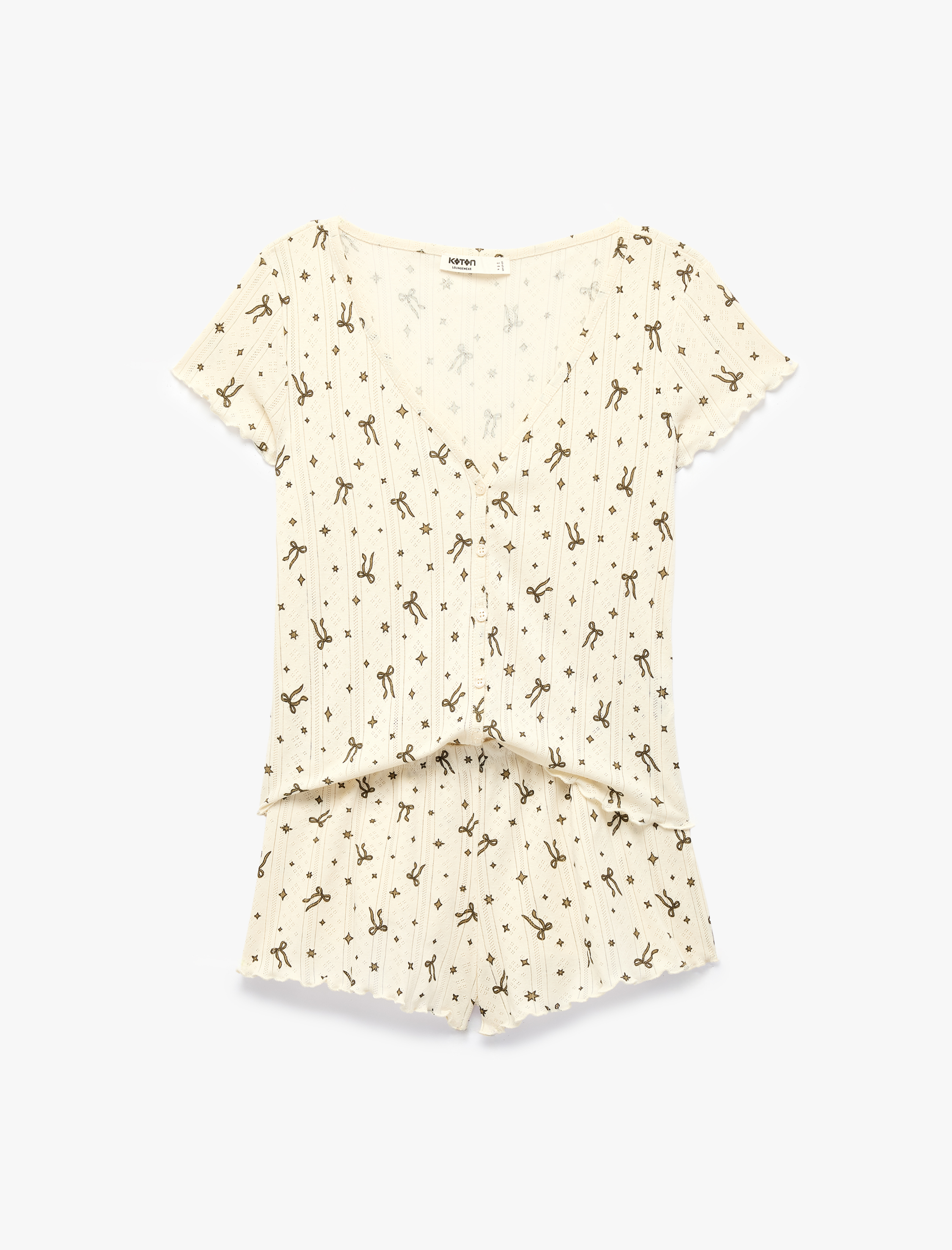   Pamuklu Desenli Kısa Kollu Şortlu Pijama Takımı