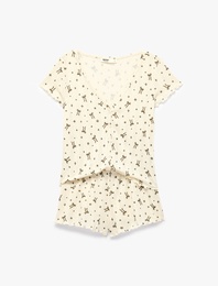 Pamuklu Desenli Kısa Kollu Şortlu Pijama Takımı