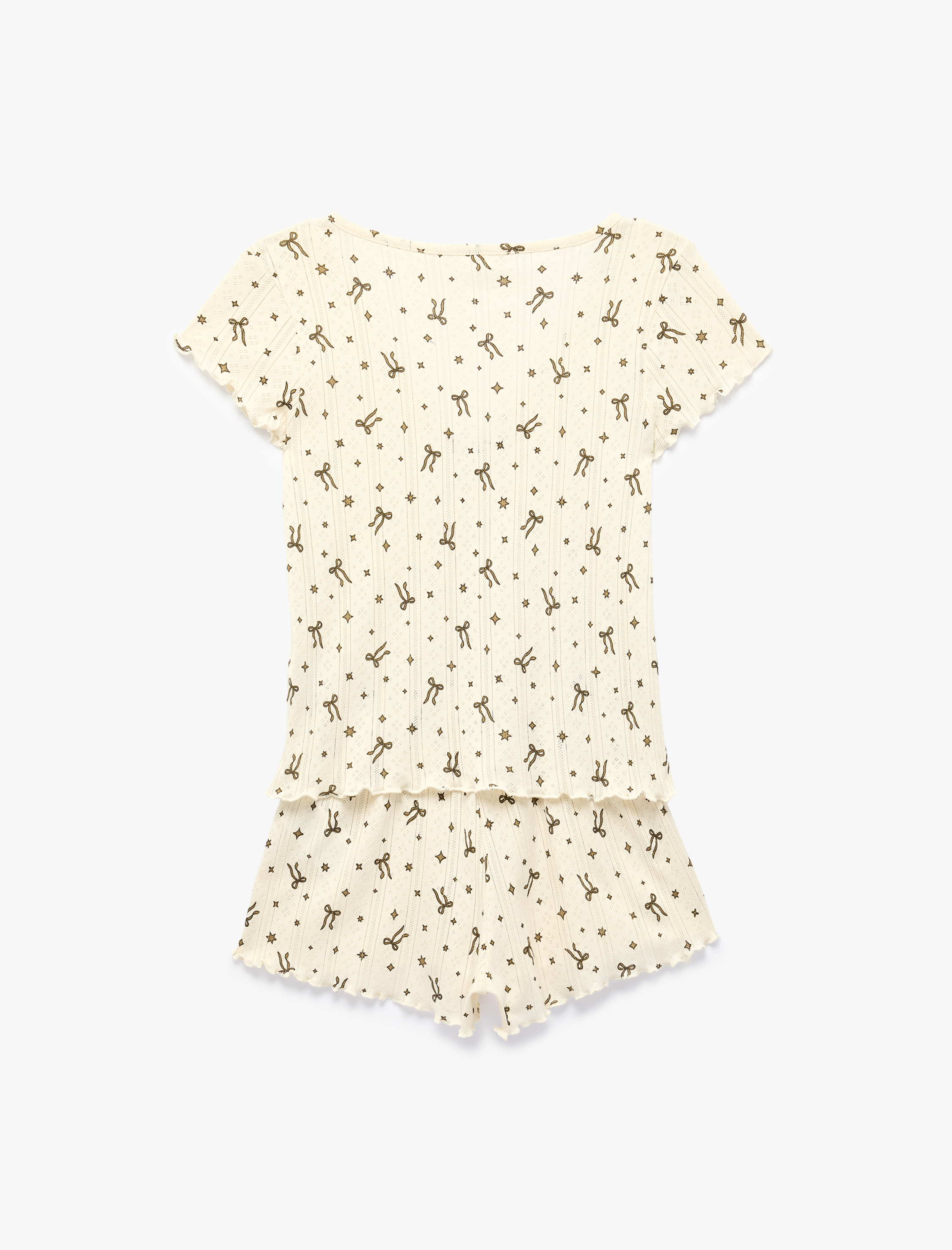   Pamuklu Desenli Kısa Kollu Şortlu Pijama Takımı
