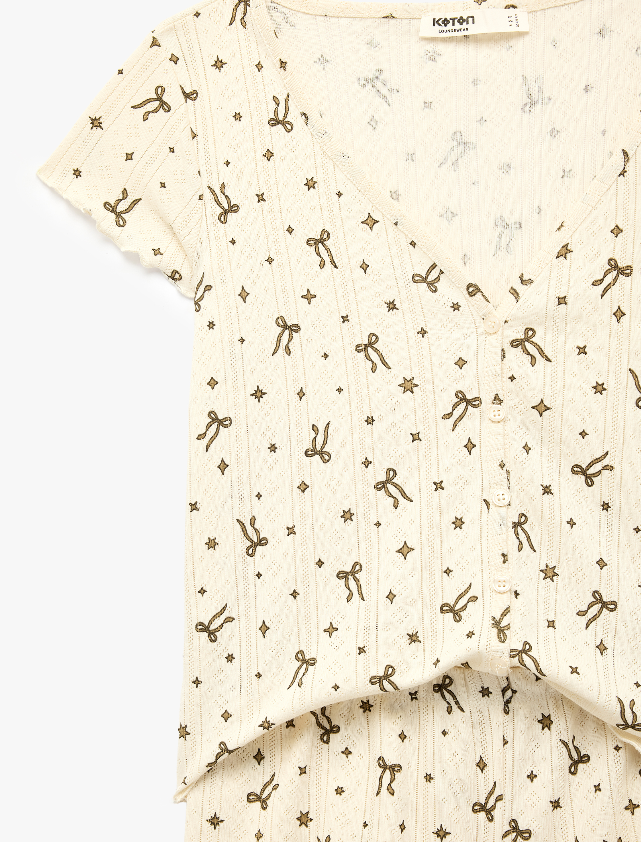   Pamuklu Desenli Kısa Kollu Şortlu Pijama Takımı