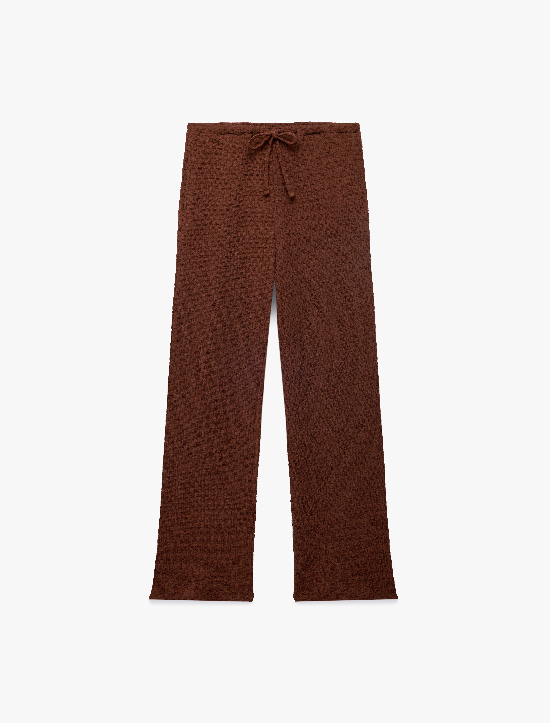   Bürümcük Kumaş Dokulu Beli Bağcıklı Düz Bol Paça Pantolon