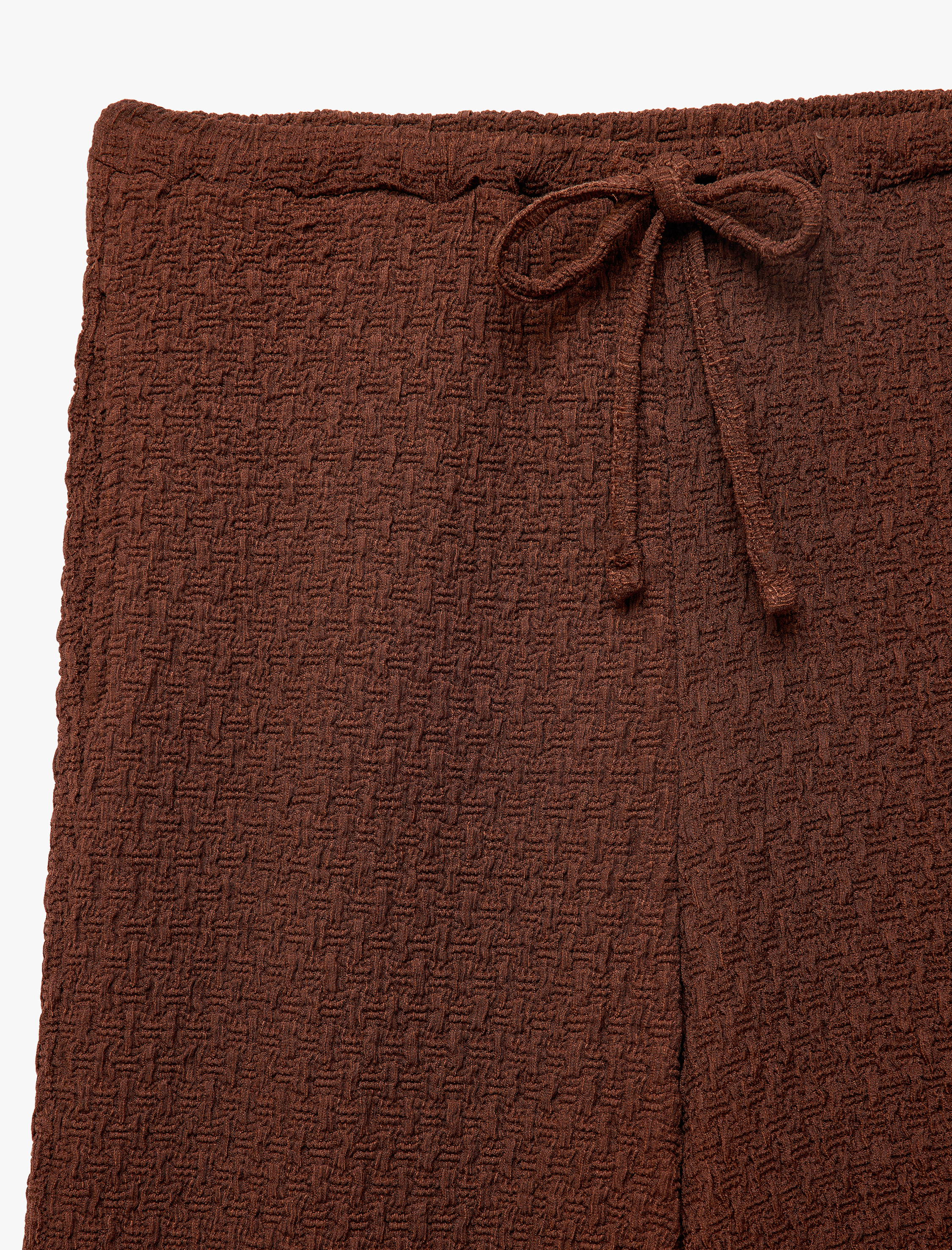   Bürümcük Kumaş Dokulu Beli Bağcıklı Düz Bol Paça Pantolon