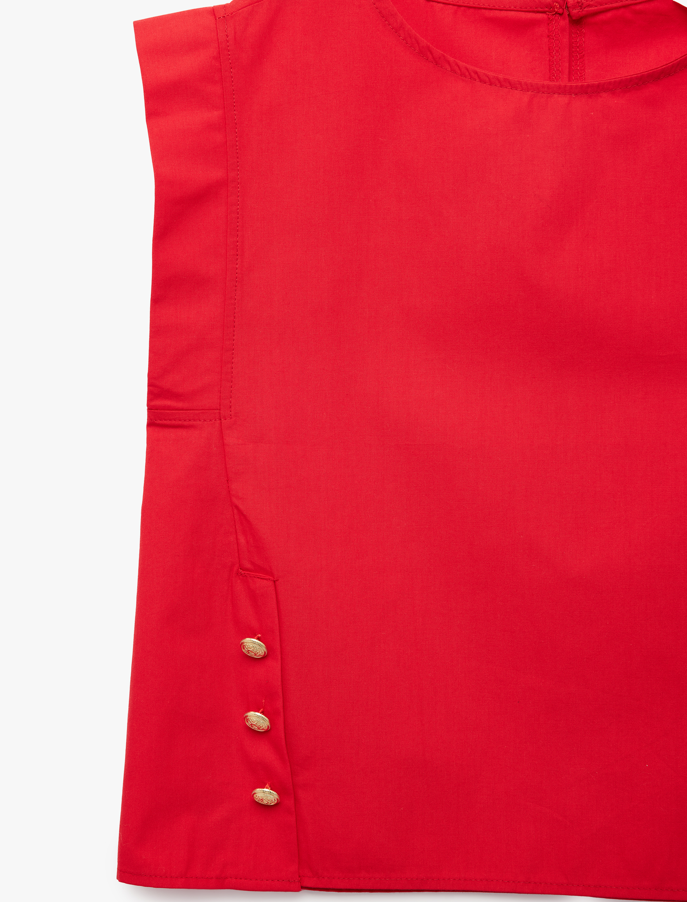  Kız Çocuk Pamuklu Düğme Detaylı Kolsuz Bisiklet Yaka Oversize Bluz
