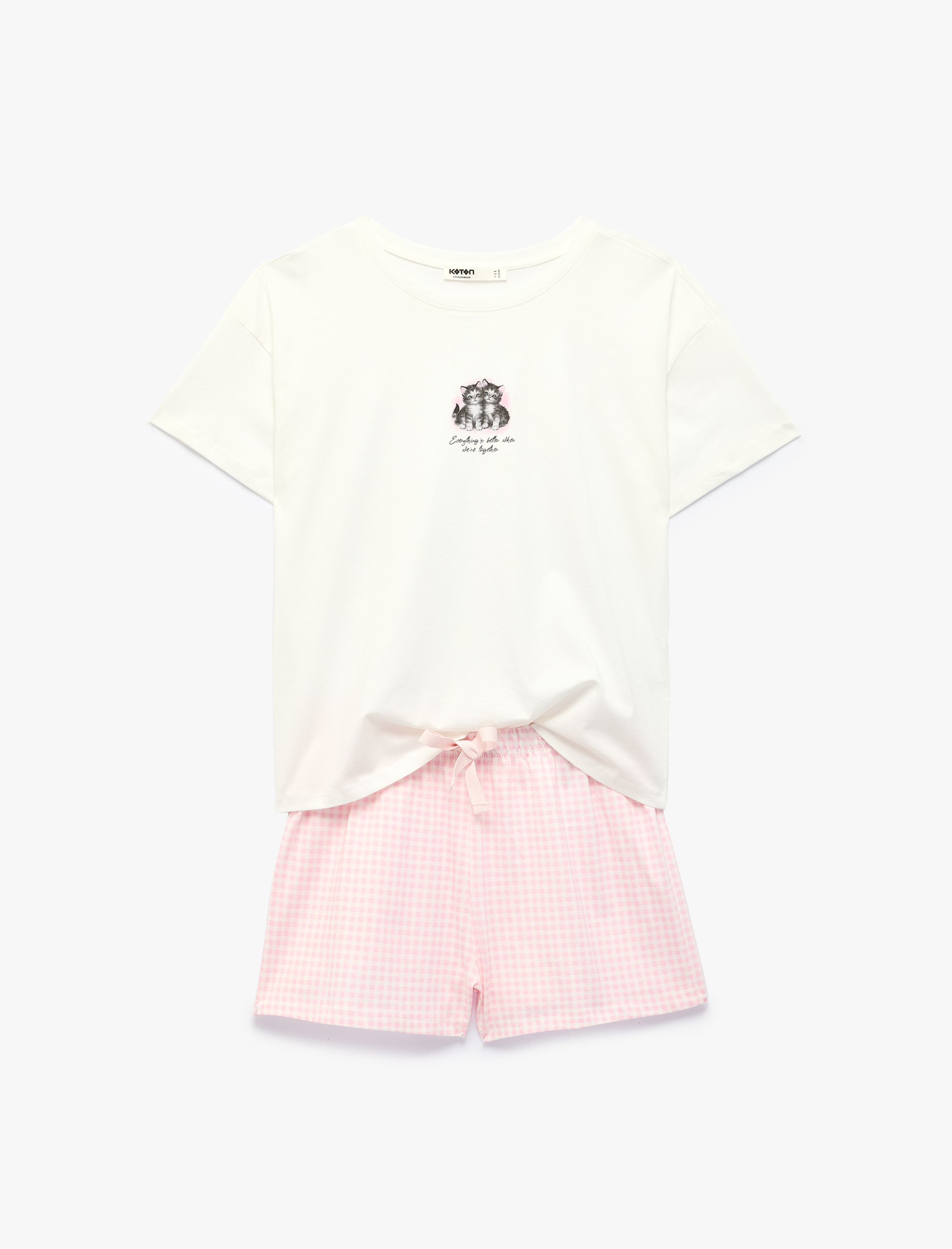   Pamuklu Bisiklet Yaka Kısa Kollu Şortlu Pijama Takımı