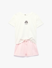 Pamuklu Bisiklet Yaka Kısa Kollu Şortlu Pijama Takımı